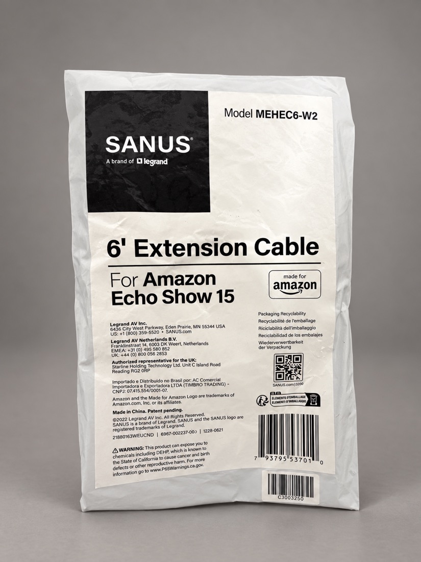 SANUS 6-foot Power Extension Cable for Echo Show 15